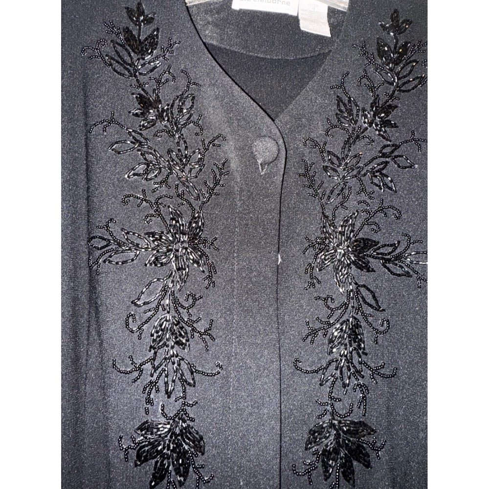 Liz Claiborne VINTAGE Petite Black Beaded Long Sleeve‎ Belted Jumpsuit Size 4 - Picture 7 of 8